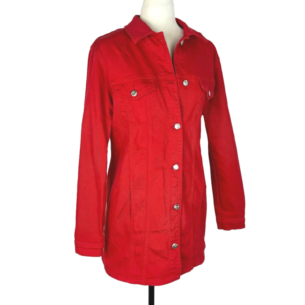 Tricotto long red denim coat